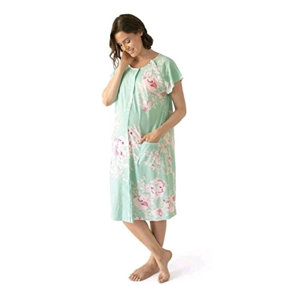 Kindred Bravely Labor Delivery Access Gown Sz S/M/L Mint green floral NWOT - Picture 1 of 7